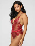 Red Lace Eyelash Hollow Out High Quality Deep V Sexy Teddy