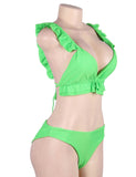Fuchsia Bandage Lotus Leaf Sexy Summer Women's Bikini Set