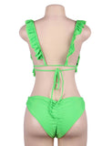 Fuchsia Bandage Lotus Leaf Sexy Summer Women's Bikini Set