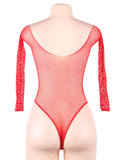 New Long Sleeve Fishnet Off-the-shoulder Sparkle Bodysuit