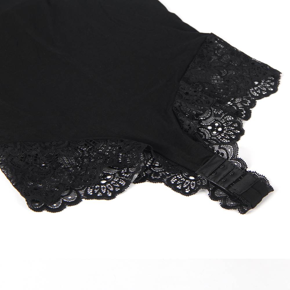 Crotch Openable Stretchy Plus Size Black Modal Lace Bodysuit