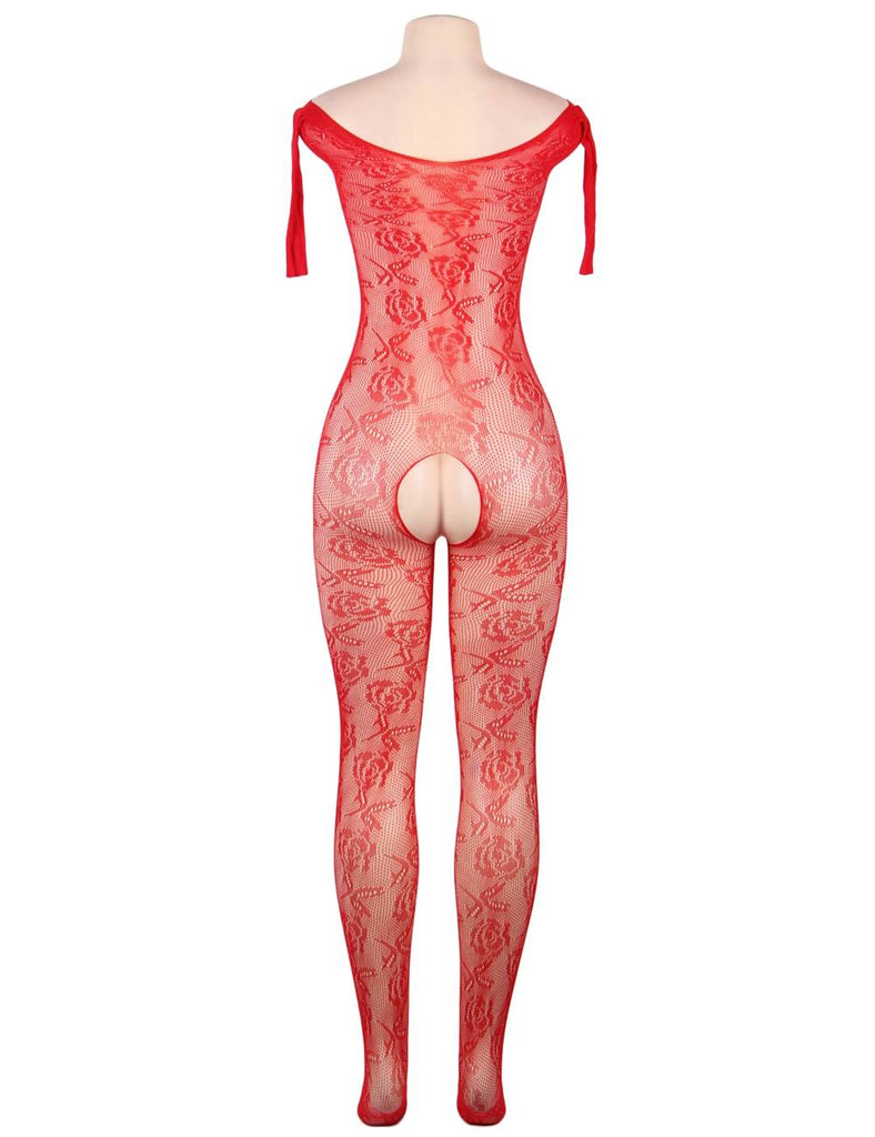 New Open Crotch Rose Pattern Lace Bodystockings