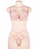 Pink Elegant Embroidery Fashion Bra Set With Underwire