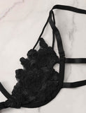 Plus Size Black Elegant Embroidery Fashion Bra Set With Underwire
