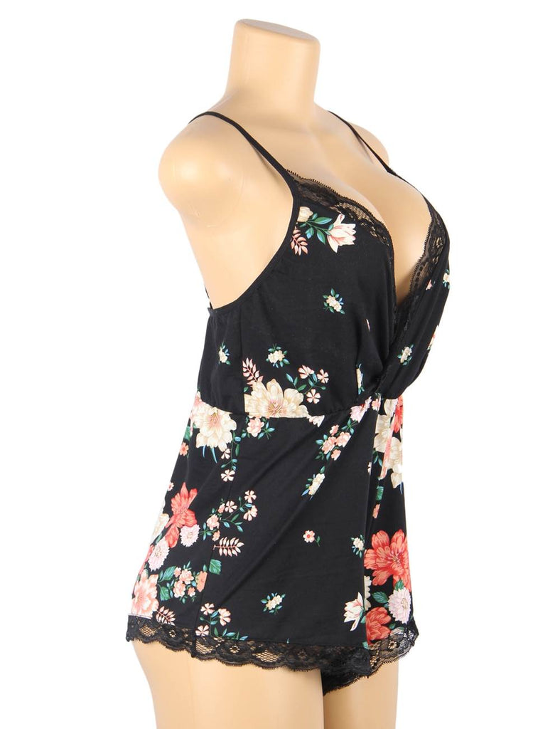 With Farawlaya Floral print V-neck Backless Pajama Romper Onesies For Women