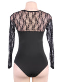 New One Piece Long Sleeve Black & Red Lace Teddy