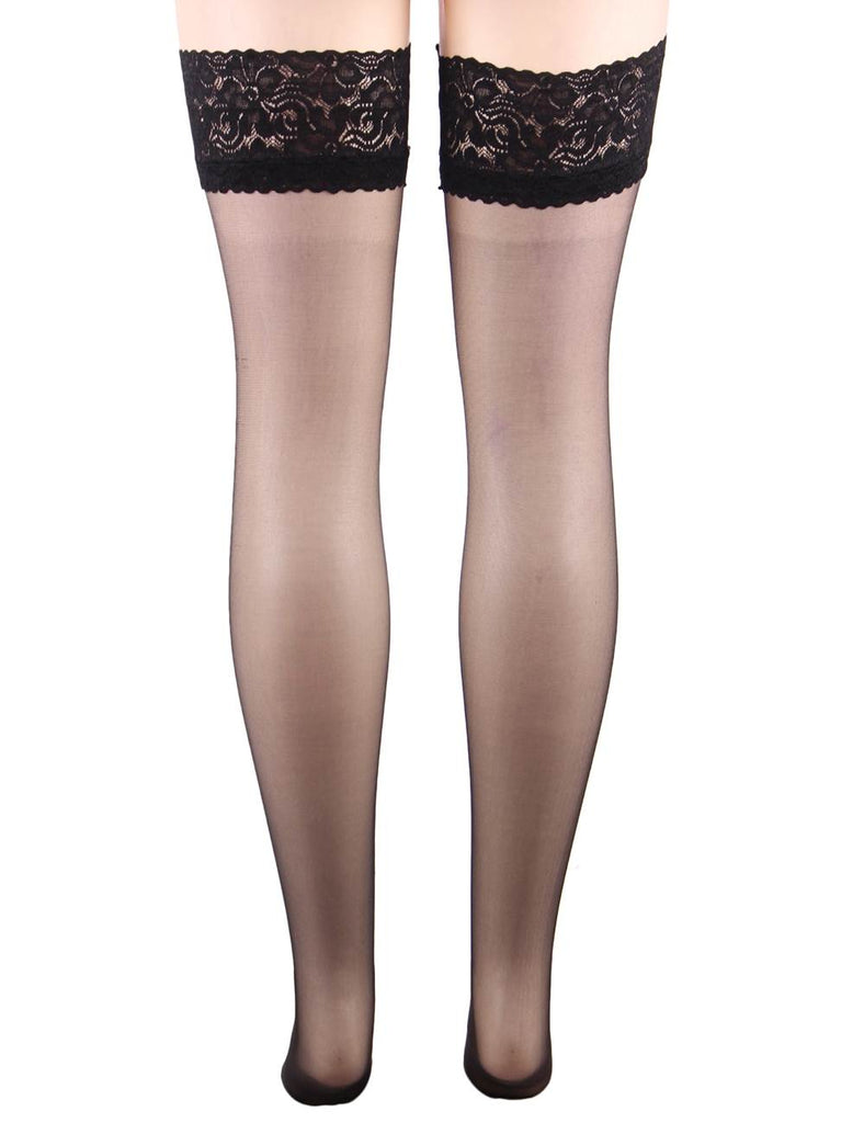 Black Thigh High Flower Lace Silicone non-slip Stocking