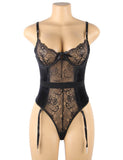 Cross Back Design Lace And Velour Stitching Teddy With Underwire