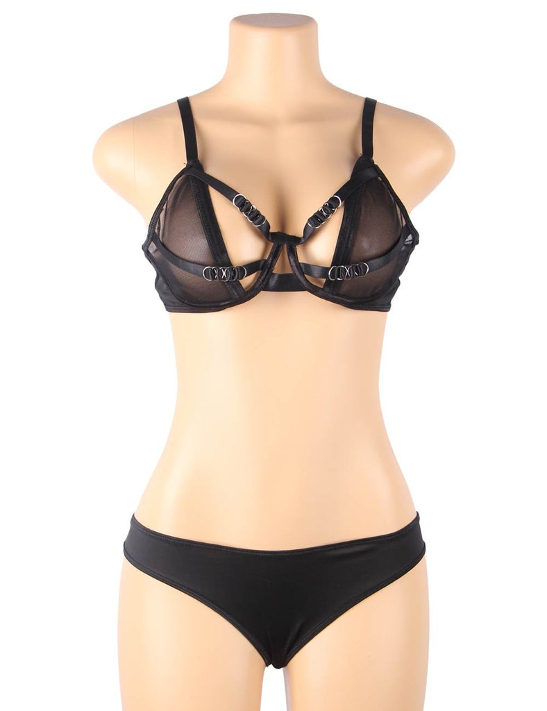 Black Sexy Mesh perspective Fashion Bra Set Without Underwire