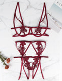 Plus Size Sexy 3pcs Red Embroidery Applique Bra Panty Set With Underwire Egypt