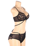 New Black Delicate Flowers Lace Teddy With Underwire