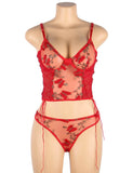 Pink & Gray & Red Butterfly Pattern Embroidery Mesh Lingerie Set With Underwire