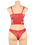 Pink & Gray & Red Butterfly Pattern Embroidery Mesh Lingerie Set With Underwire