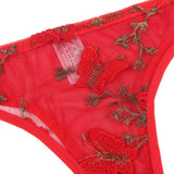 Pink & Gray & Red Butterfly Pattern Embroidery Mesh Lingerie Set With Underwire