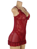 Sexy Red & Purple & Black & White Slim Deep V Neck Lace Sleepwear With Thong