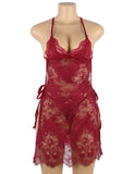 With Farawlaya Red & White & Black Sexy Lace Thin Halter Cross Transparent Sling Nightdress