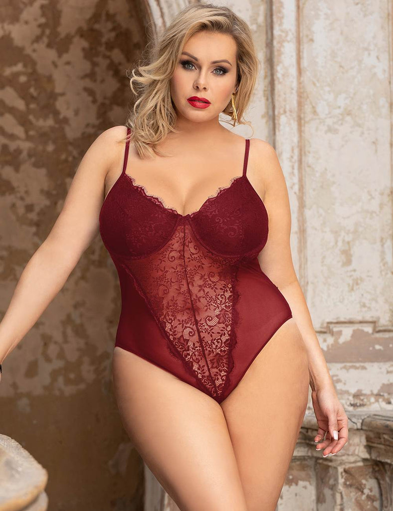 Black & Wine High Quality Lace Splicing Sexy Teddy With Underwire