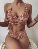 Sexy Floral Cross Bandage Split High Waist Swimsuit