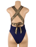 New Vintage Sexy Push Up Bikini Set Gold Bandage One Piece Swimsuit