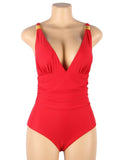 Copy of Simplicity Sexy Women Deep V Red & bLUE & Black One Piece Swimsuit