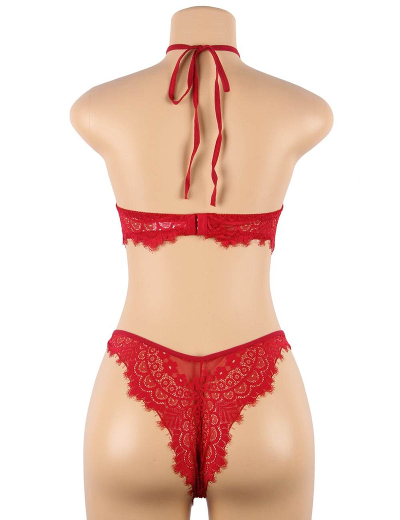 New Floral Black Eyelash Lace Lingerie Bra Set