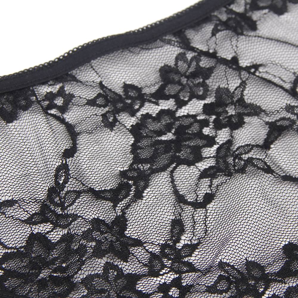 See-through sexy women‘s full lace high stretch bra panty set with sleeves