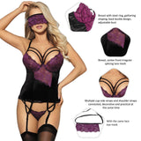 New Sexy Purple Lace Bustier Lingerie Set With Bra Rim
