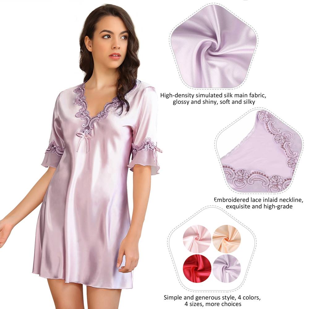 Fashionable Silk Embroidery Casual Nightdress