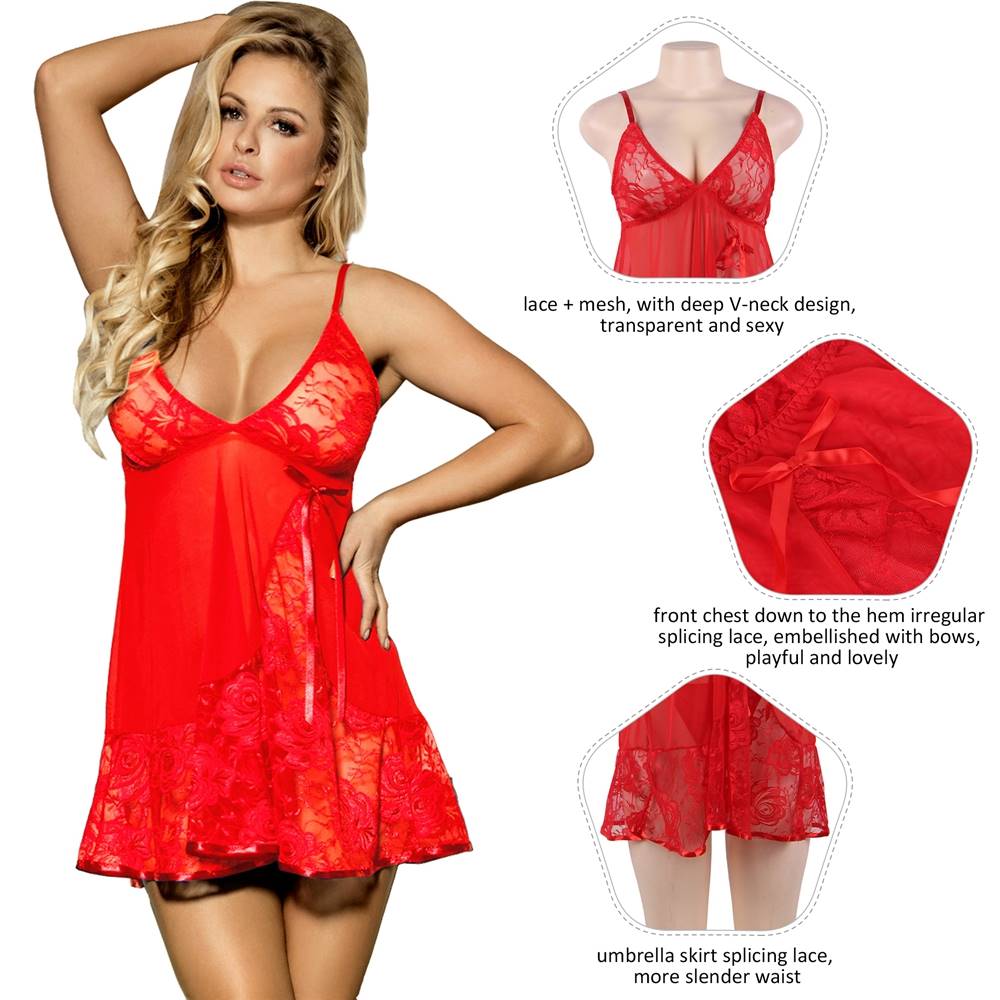 New Floral Soft Lace Apron Chemise With Thong