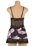 Farawlaya Floral Print Lace-up Babydoll Without Underwire