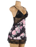 Farawlaya Floral Print Lace-up Babydoll Without Underwire