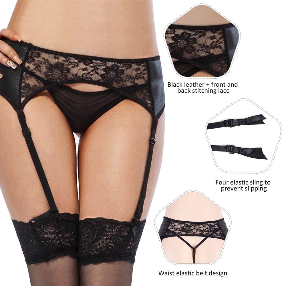 Sensual Black Lace Garter Belt with String