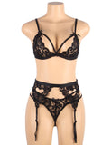 New Sexy three-piece sexy lingerie with deep V and peach heart garter