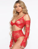 See-through sexy women‘s full lace high stretch bra panty set with sleeves