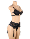 New Delicate lace Stitching Exquisite metal buckle Bra And Garter Panty Set With Farawlaya