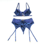 Delicate lace Stitching Exquisite metal buckle Bra And Garter Panty Set With Farawlaya