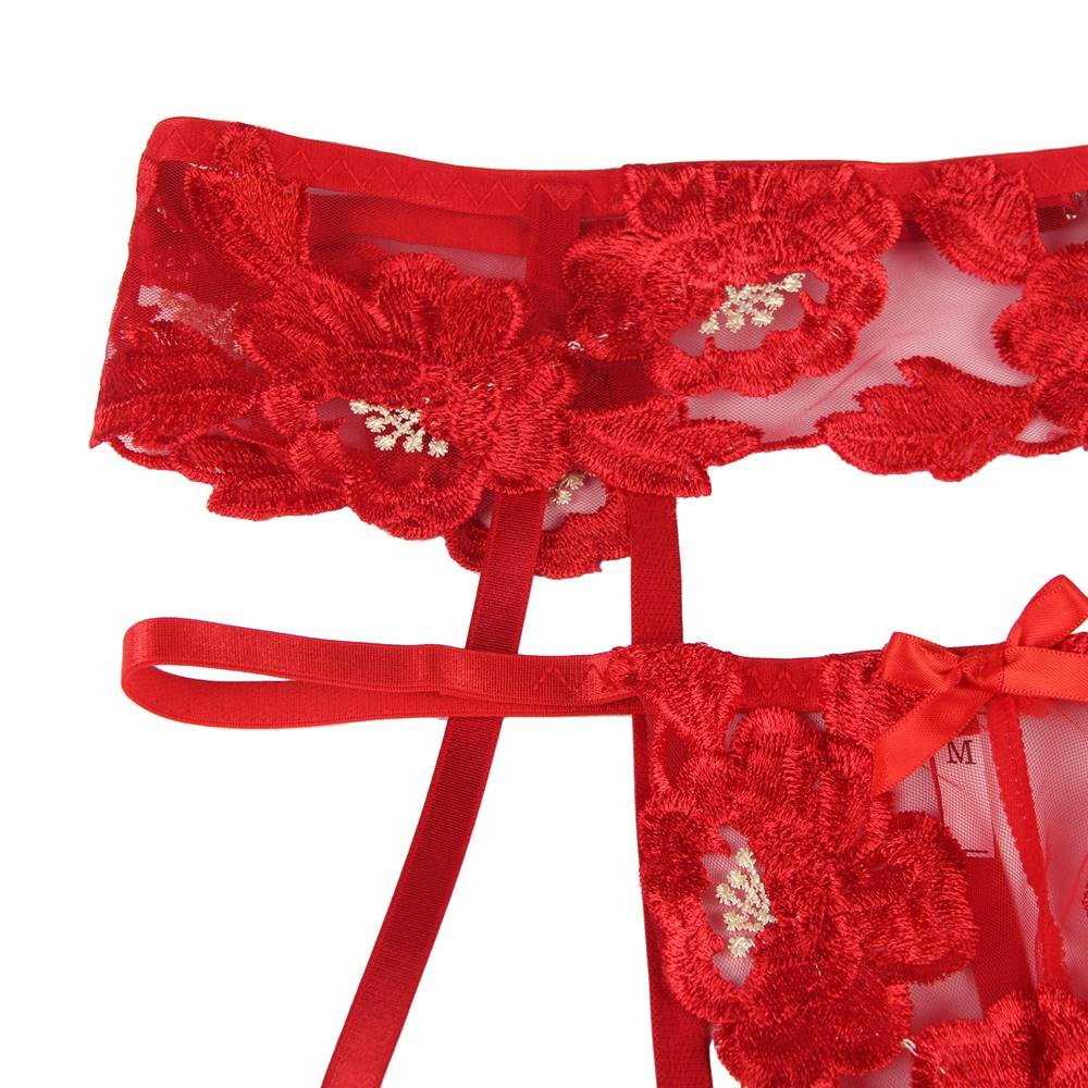 Floral Embroidery Underwire Garter Lingerie Set