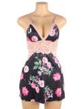 New Floral Print Lace-up Babydoll Without Underwire