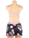 New Floral Print Lace-up Babydoll Without Underwire
