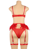 Red Feather Lace Underwire Garter Lingerie Set