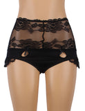 Queen Size High Waist Strappy Floral Black Lace Panty