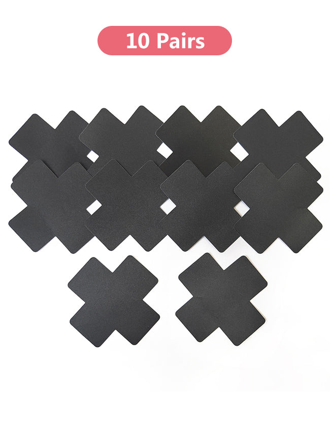 New 10 Pairs in One Bag Black Cross Nipple Hiding Stickers
