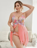 Now Pink Flower Decoration Loose Comfortable Open Front Babydoll