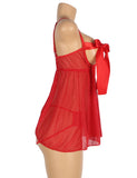 Red Sexy Silk Bow-Knot Holollow Out Bra Open Back Side Backbydoll