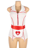 Sexy White Halter Apron Hear Wear Shoulder Emblem Decoration Nurse Costume