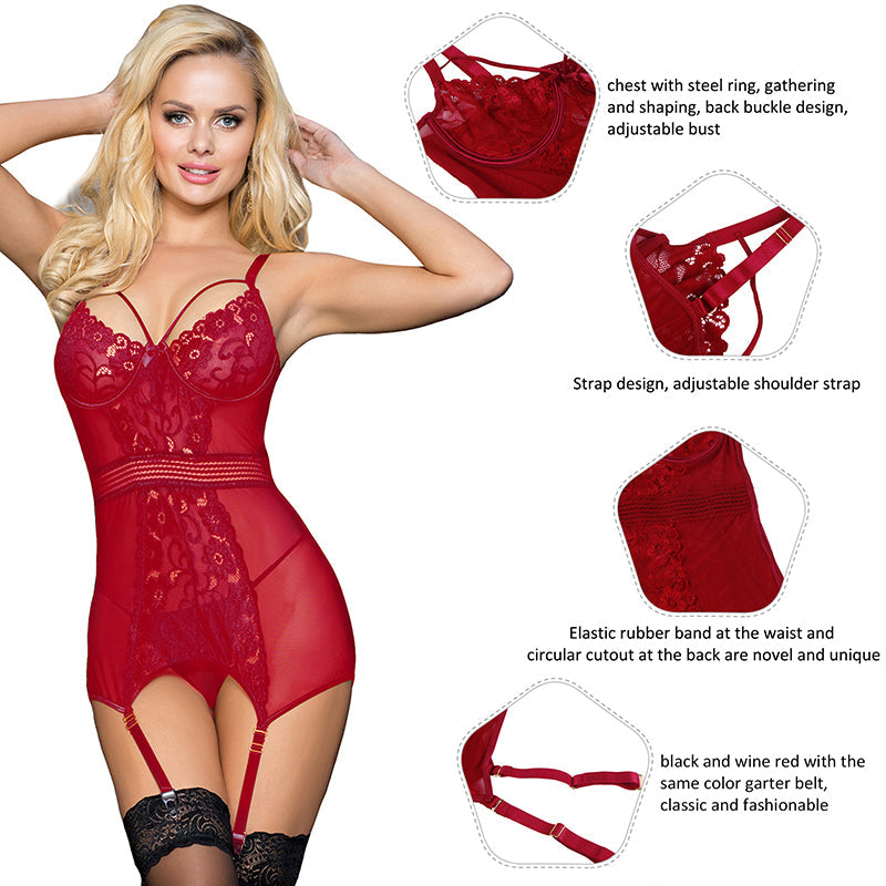Black & Red Delicate lace Stitching Babydoll With Underwire