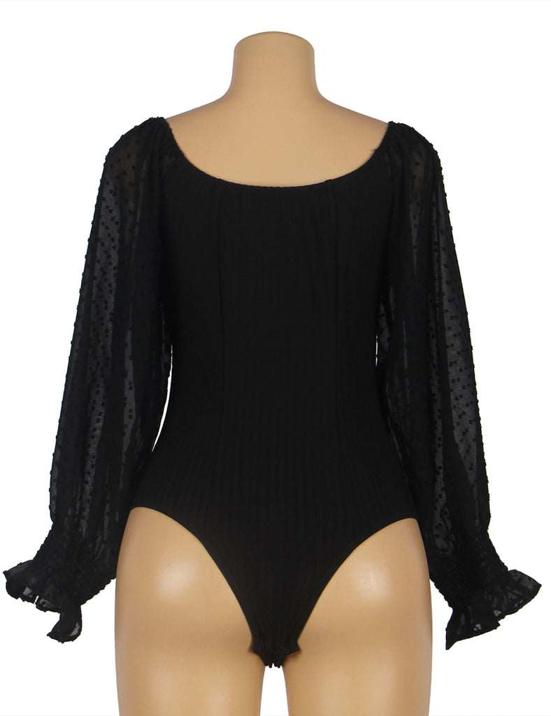 One-piece Black Off Shoulder Long Sleeve Fashion Bodysuit