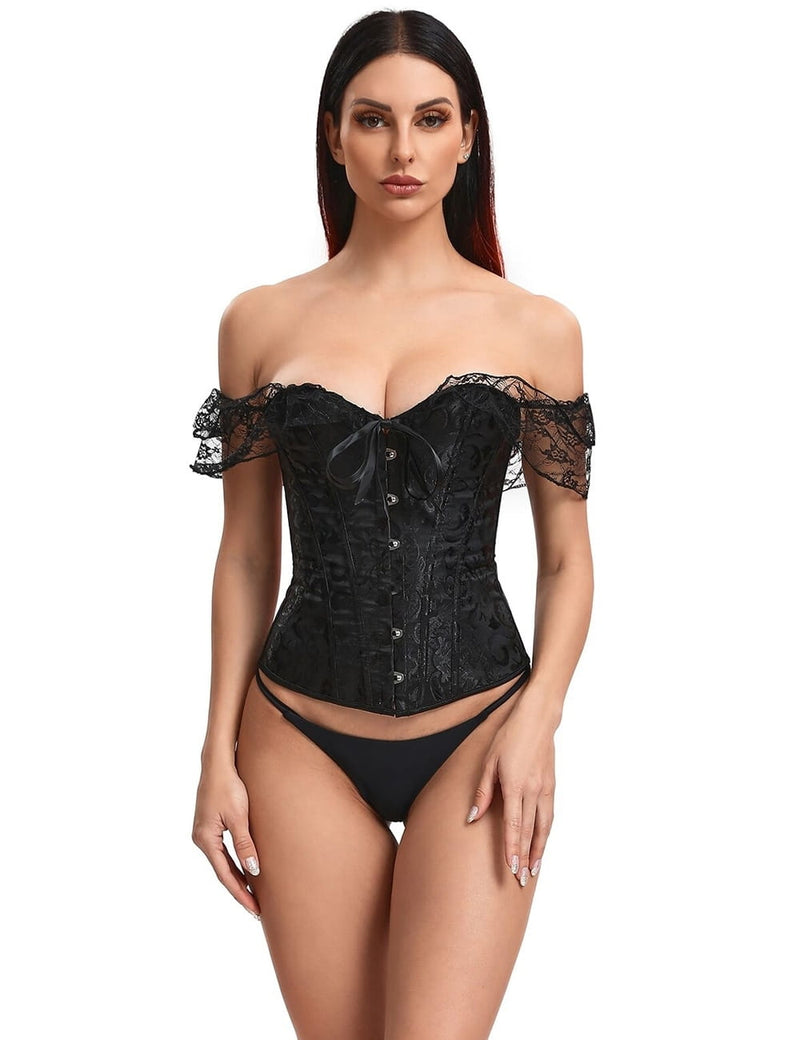 off Shoulder 12 Pieces Plastic Bones Lace Corsets with Panties