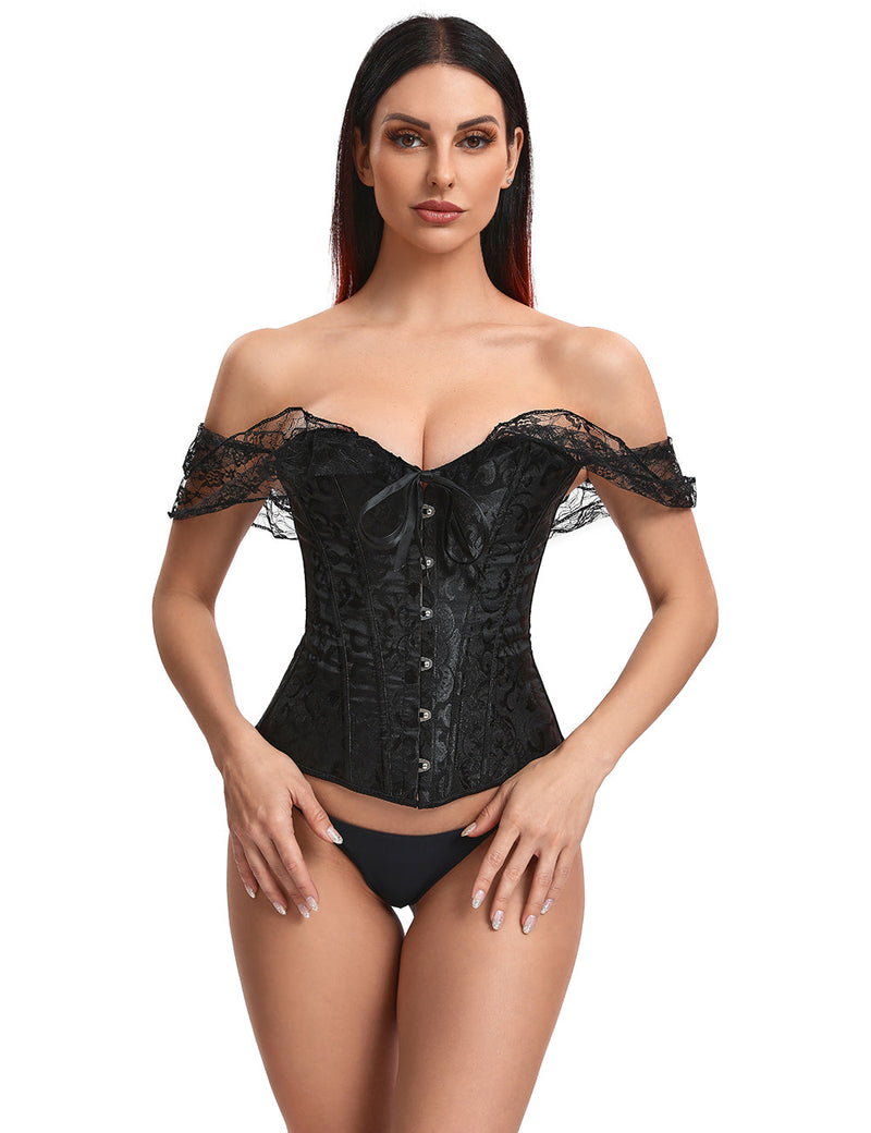 New Black off Shoulder 12 Steel Bones Lace Corset with Panties