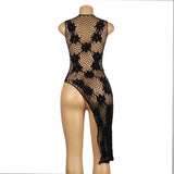 New Black Floral Split Dress Design Fishnet Bodystocking